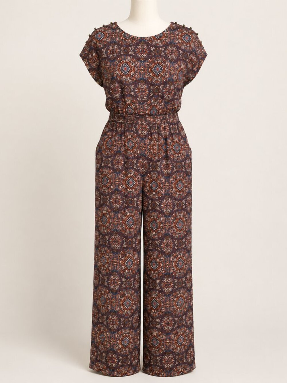 NWT Forever 21 Boho Medallion Wide-Leg Jumpsuit Size Large